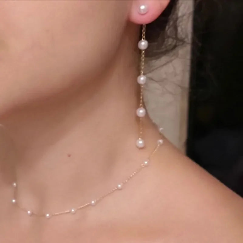 Modische Perlen-Ohrhänger für Damen, niedliche koreanische Kristall-Strass-Ketten-Ohrringe, Brautschmuck für Hochzeitsfeiern, Geschenke 2024