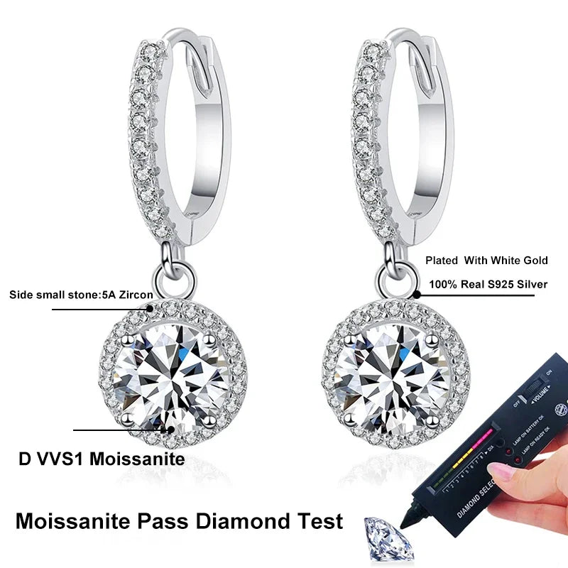 NeeTim 0.5ct 1ct D-Farbe Moissanit-Ohrhänger Original 925 Sterling Silber Ohrring für Damen Funkelnder Hochzeit Luxusschmuck