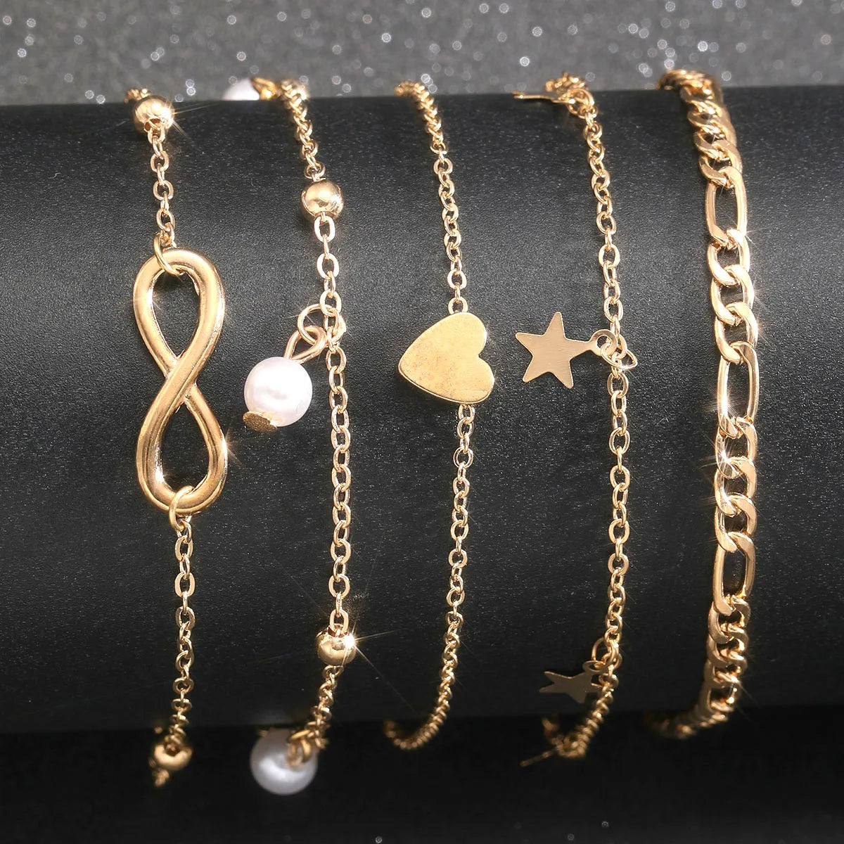 5 Stück Retro Mehrschichtiger Quasten-Fußkettchen-Set für Frauen Böhmen Vintage Perlen Schmetterling Stern Herz Anhänger Fußkettchen Strand Schmuck