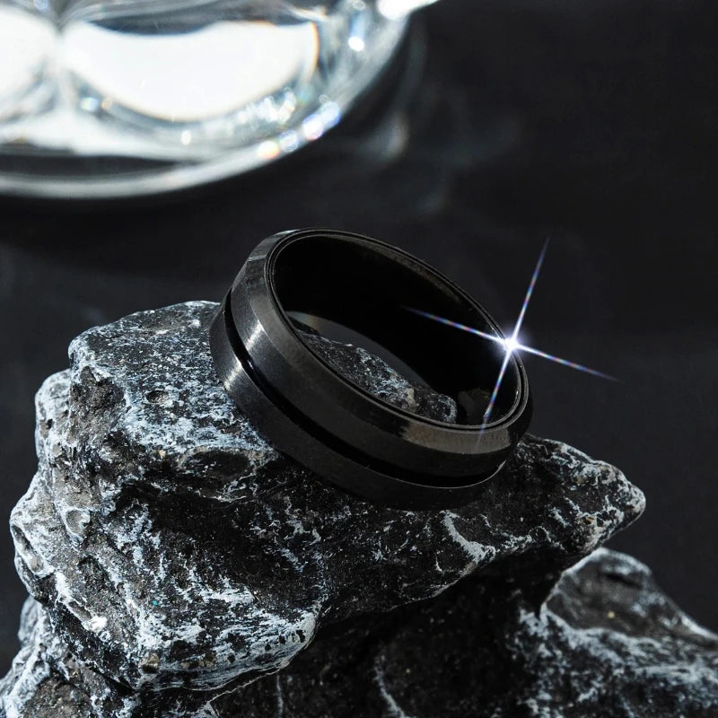 1 Stück Herren-Ring, galvanisiert, schwarz, trendig, minimalistisch, West Coast Hip-Hop-Punk-Stil, schwarzer Ritterring, drehbares Design