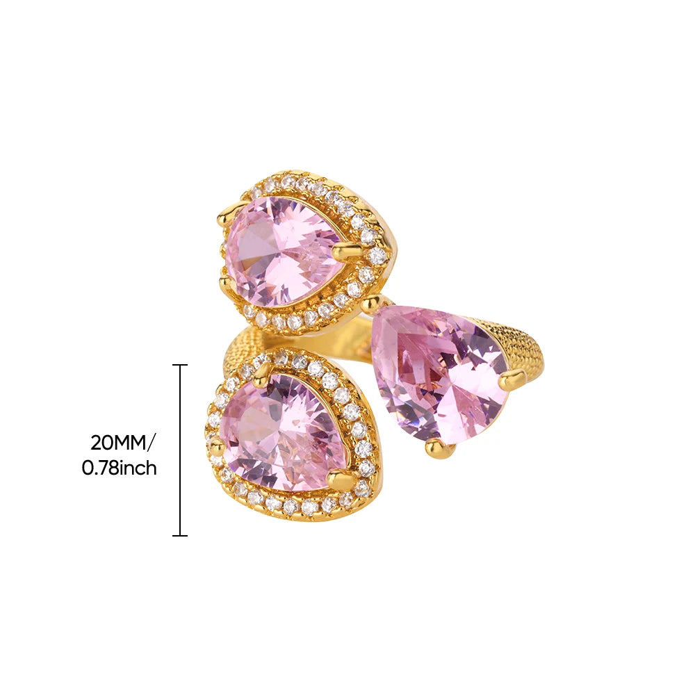 Luxuriöse bunte Zirkonringe für Damen, modischer goldfarbener Edelstahl-Offener Fingerring, Hochzeitsparty, ästhetischer Schmuck, Geschenk