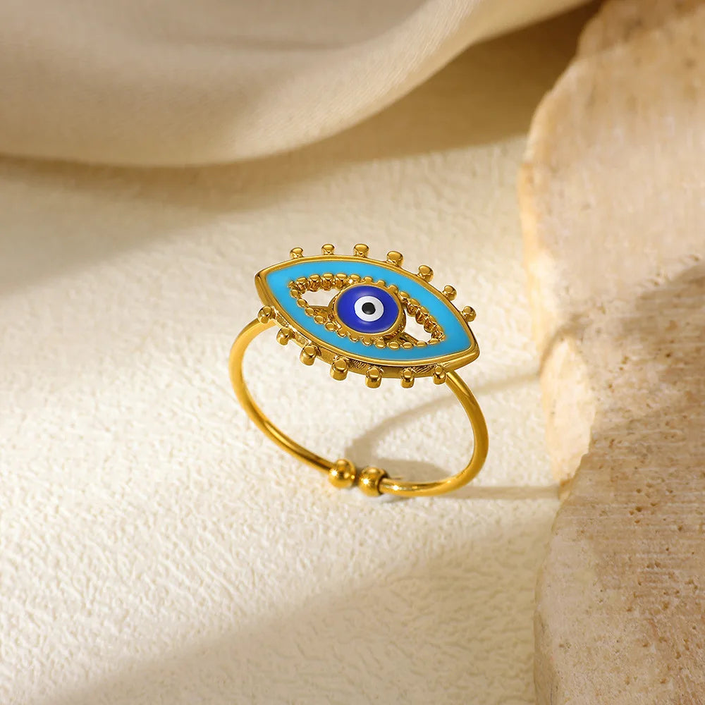 Vintage Böser Blick Ringe Für Frauen Gold Farbe Öffnung Edelstahl Öl-Tropf Böser Blick Ring Glückliche Ästhetik Türkischer Schmuck