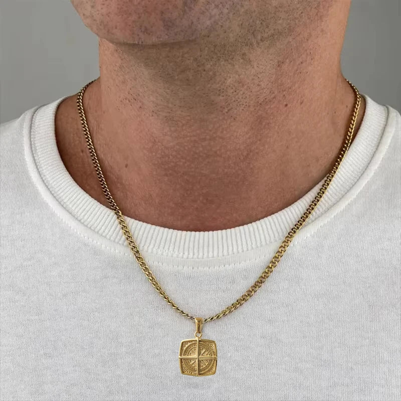 Collar con colgante de brújula náutica - Colgante de brújula punk retro impermeable | Joyería de acero inoxidable chapado en oro de 18 quilates, regalo
