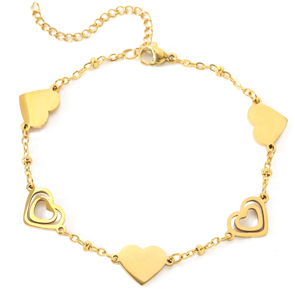Edelstahlarmbänder, frisches Doppelhertz-Design, durchbrochene Schnitzerei, edle Armbänder für Damen, Schmuck, Luxuriöse Bankettgeschenke