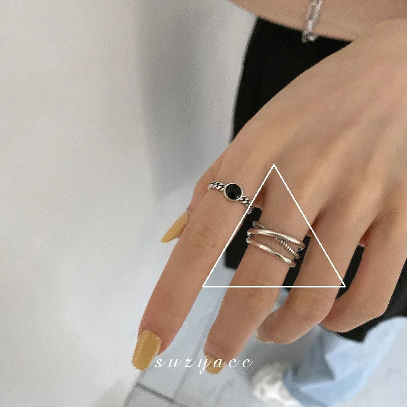 VENTFILLE 925 Sterling Silber Ringe Neue Mode Party Schmuck Vintage Charme Doppelschicht Geometrische Nageldesign Accessoires Geschenke
