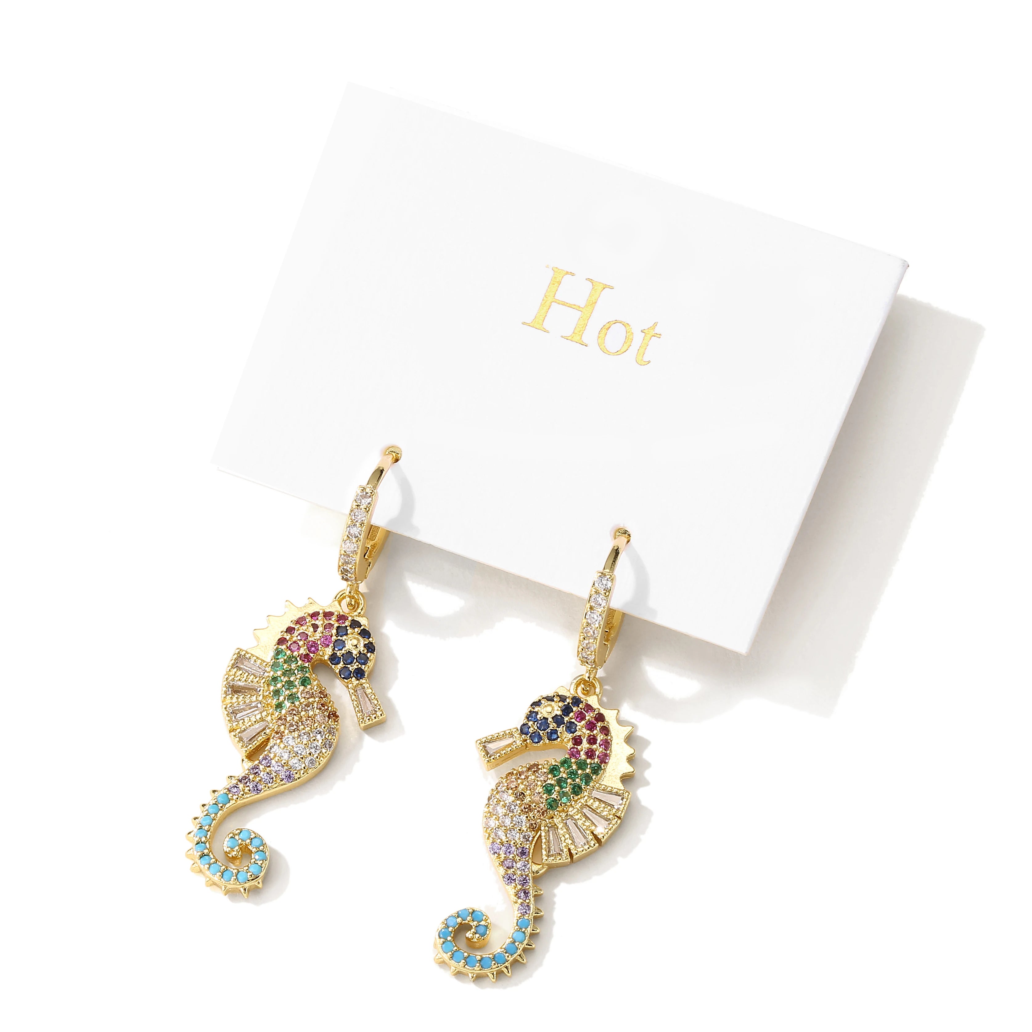 NEWBUY 2024 Trendige Bunte AAA Zirkonia Inlay Seepferdchen Ohrhänger für Damen Party Schmuck
