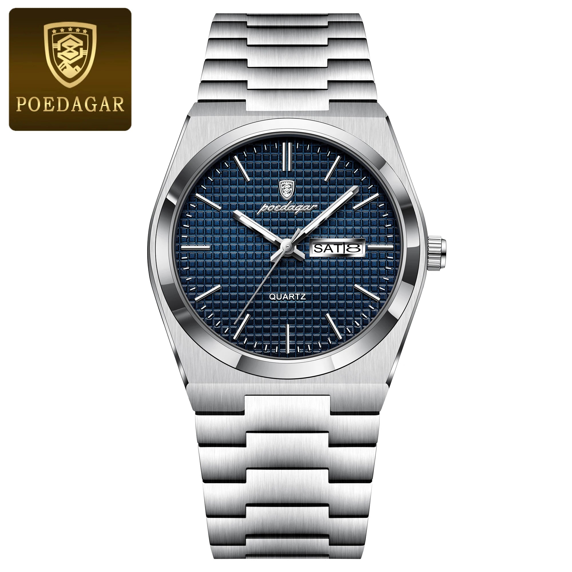 POEDAGAR Reloj de Hombre de Negocios de Acero Inoxidable Impermeable Luminoso con Fecha y Semana Reloj de Pulsera de Cuarzo de Moda Casual para Hombres