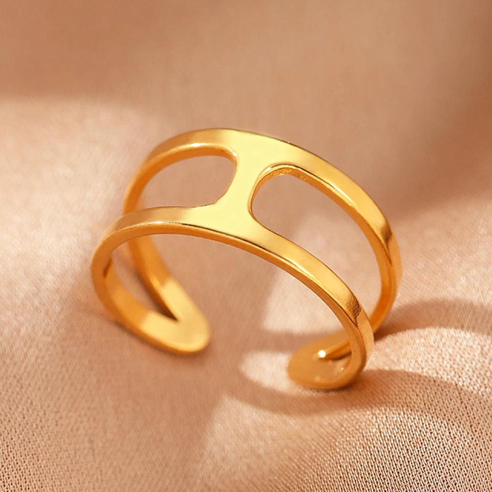 Edelstahlringe Vintage Exquisit Hohl Einstellbare Offene Statement-Ringe Leichte Luxus-Mode-Ringe für Frauen Schmuck Neu