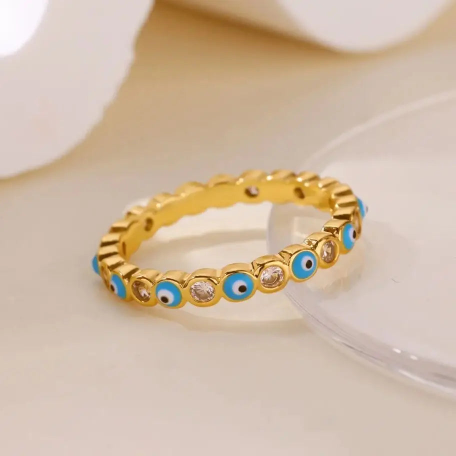 Zirkon Böser Blick Ringe für Frauen Goldfarben Edelstahl Böser Blick Fingerring Glücklich Ästhetisch Türkischer Wasserdichter Schmuck Geschenk