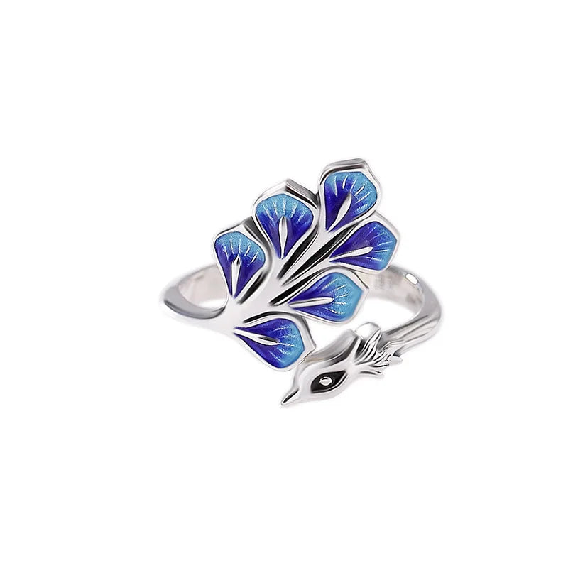 925 Sterling Silber Blauer Pfau Eheringe für Frauen Verlobung Hochzeit Edler Schmuck Damenschmuck Großhandel