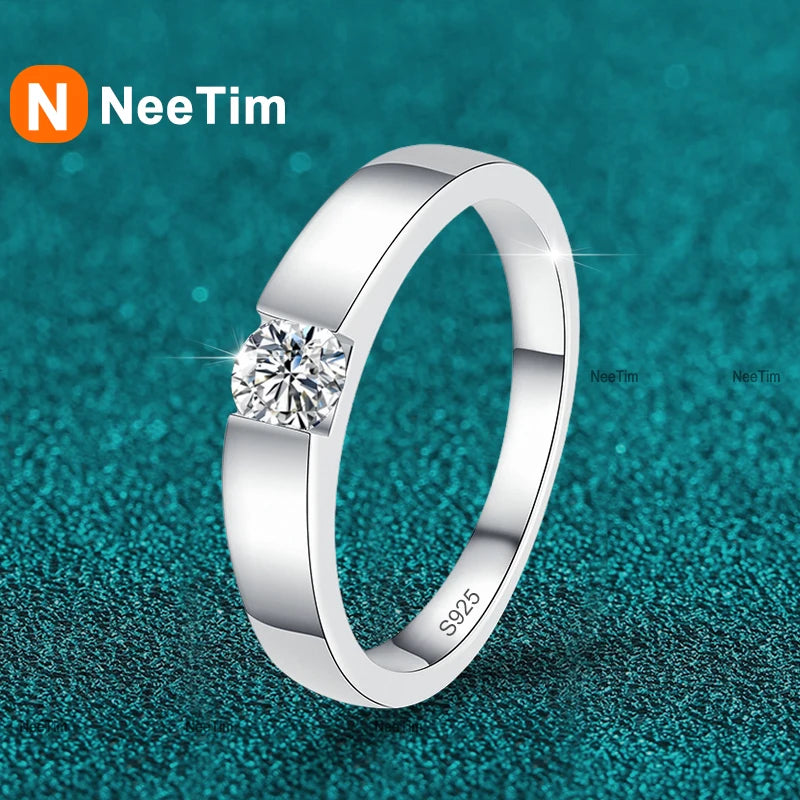 NeeTim 4mm D Farbe Moissanit Ring für Paare Frauen Männer 925 Sterling Silber Labor Diamant Verlobungs Eheringe Schmuck Bänder