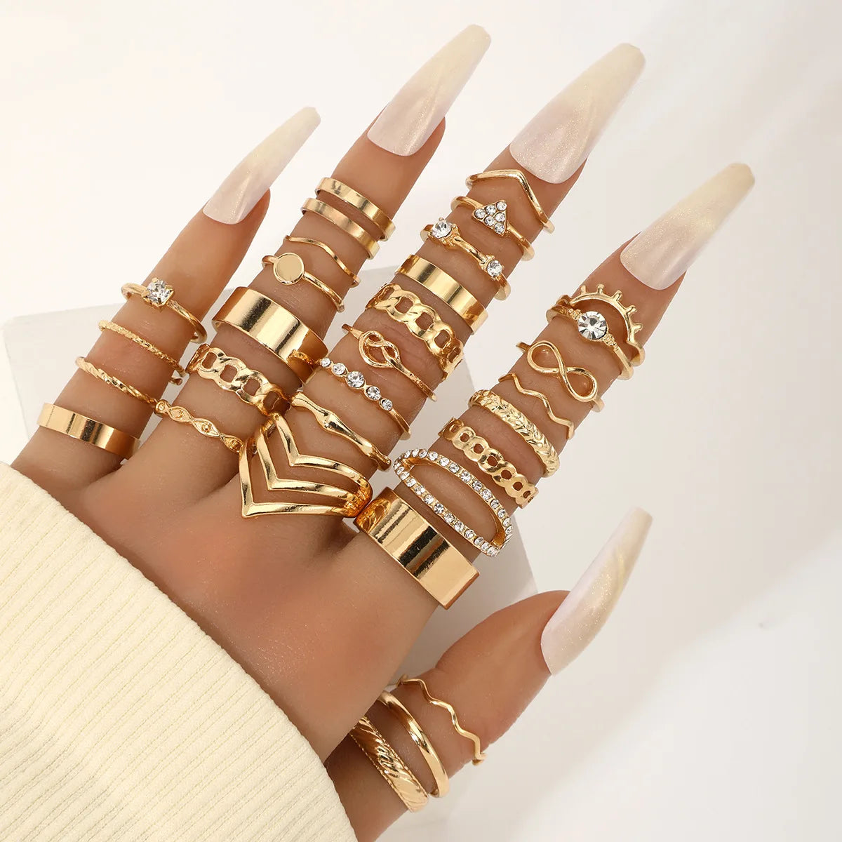 30-teiliges Fingerring-Set in Goldfarbe für Damen, böhmische geometrische Fingerringe, Mädchen, Hochzeit, Party, Schmuckgeschenk