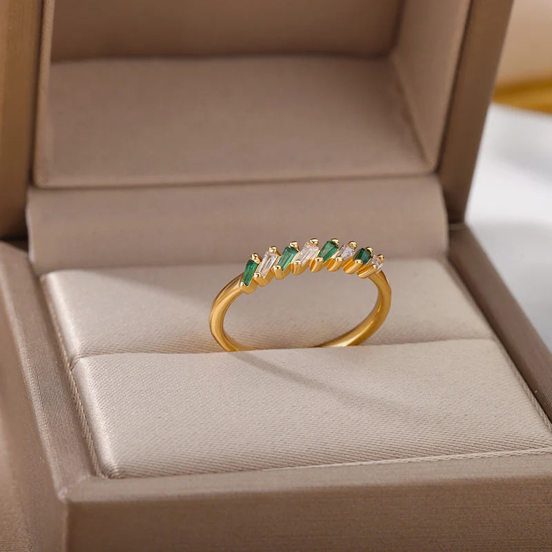 Bunte Zirkonringe für Damen Goldfarbe Edelstahl Mode Cubic Zirkonia Ring 2023 Trend Ästhetischer Hochzeitsschmuck Geschenk