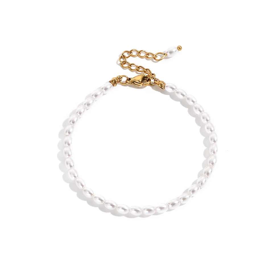 COLALA Imitationsperlen-Armband Oval Perlen Edelstahlarmband Damengeschenk für den Urlaub