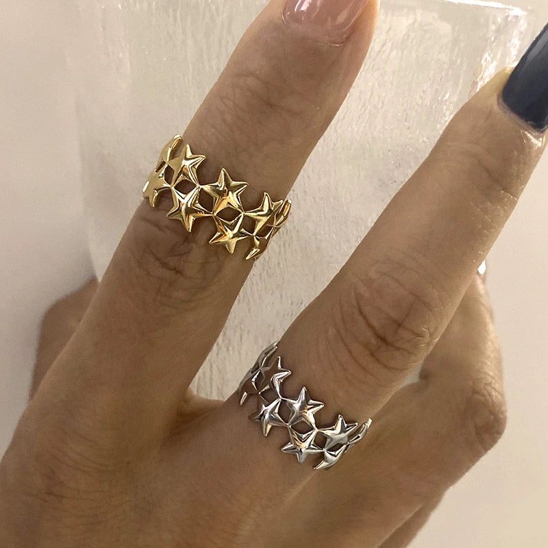 2026 New Stainless Steel Double Layer Star Waterproof Rings for Women Gold Color Opened Star Rings Cute Wedding Jewelry Gifts