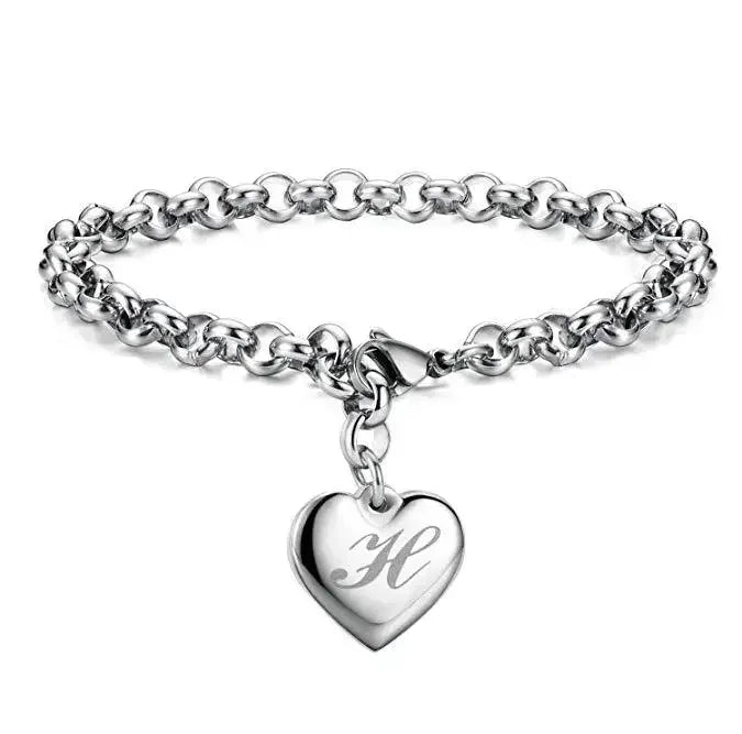 925 Sterling Silber Fein 26 Buchstaben Damen Herren Kette Armband Anhänger Herz Süß Hochzeit Persönlichkeit Schmuck Damen Geschenk Party 20cm