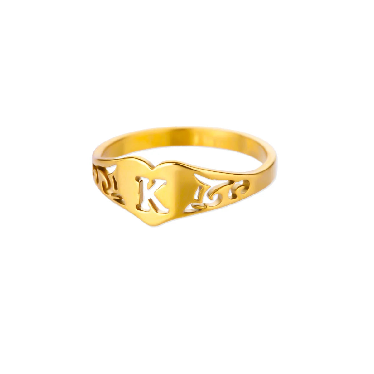 Anillos de corazón con letras iniciales huecas de moda para mujer, color dorado, acero inoxidable, anillo con letras de la A a la Z, regalo de joyería estética para boda