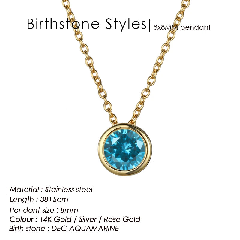 Classic Stainless Steel Necklace Women Designer Luxury Jewelry Gold Color Bride Statement 12 Birthstone Necklace
