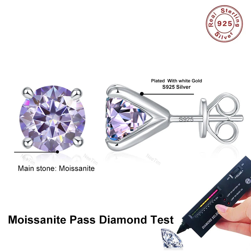 NeeTim Pendientes de Moissanita para Mujer 0.5ct 1ct 2ct Plata de Ley 925 Rosa Negro Azul Gris Brillante Diamante de Laboratorio