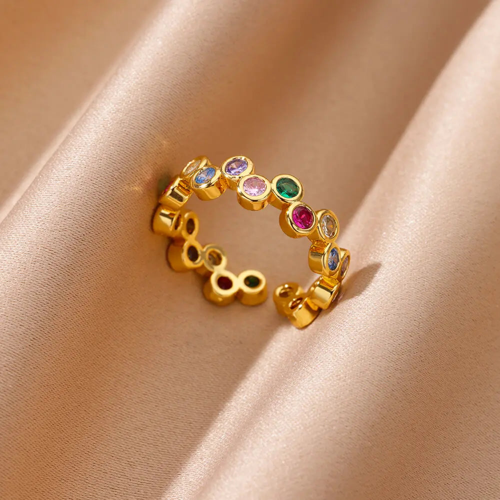 Pinky Zirkon Ring für Damen Edelstahl Goldfarben Ring 2025 Trend Paar Wasserdicht Ästhetisch Hochzeit Y2K Schmuck Anillos
