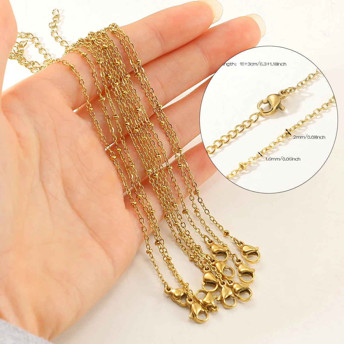 10pcs/set Stainless Steel Gold Color Necklace For Women 45cm Chain DIY Jewelry Accessories Making Materials Handmade Supplies
