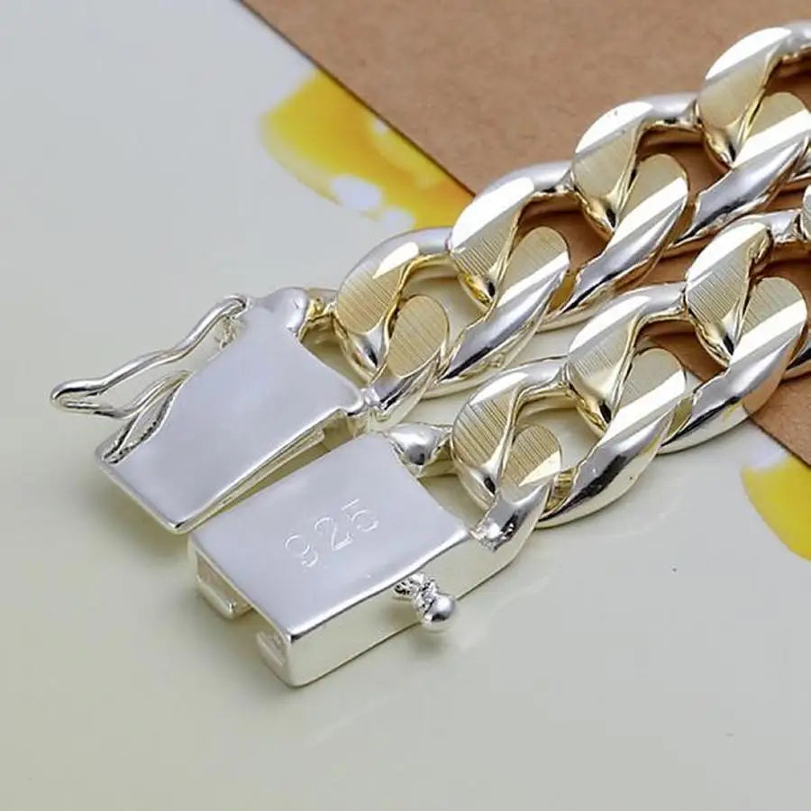 Armband aus 925er Sterlingsilber, massive 8/10 mm Kette, Herren Damen, edler Hochzeitsschmuck, Mode-Anhänger, Party, Geburtstagsgeschenk