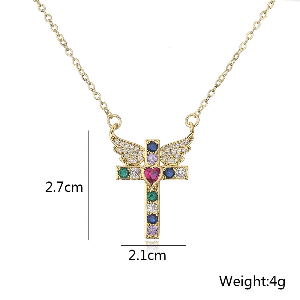 NEWBUY Unique Design Eagle Heart Cross Pendant Gold Color 316L Stainless Steel Chain Necklace CZ Party Jewelry Femme Bijoux