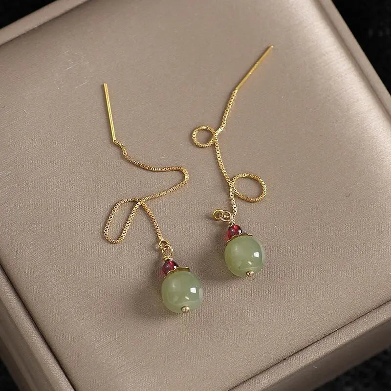 VENTFILLE Pendientes de Oro Hetian Jade para Mujer, Joyería Redonda Verde, Regalo para Niñas, Envío Directo al por Mayor