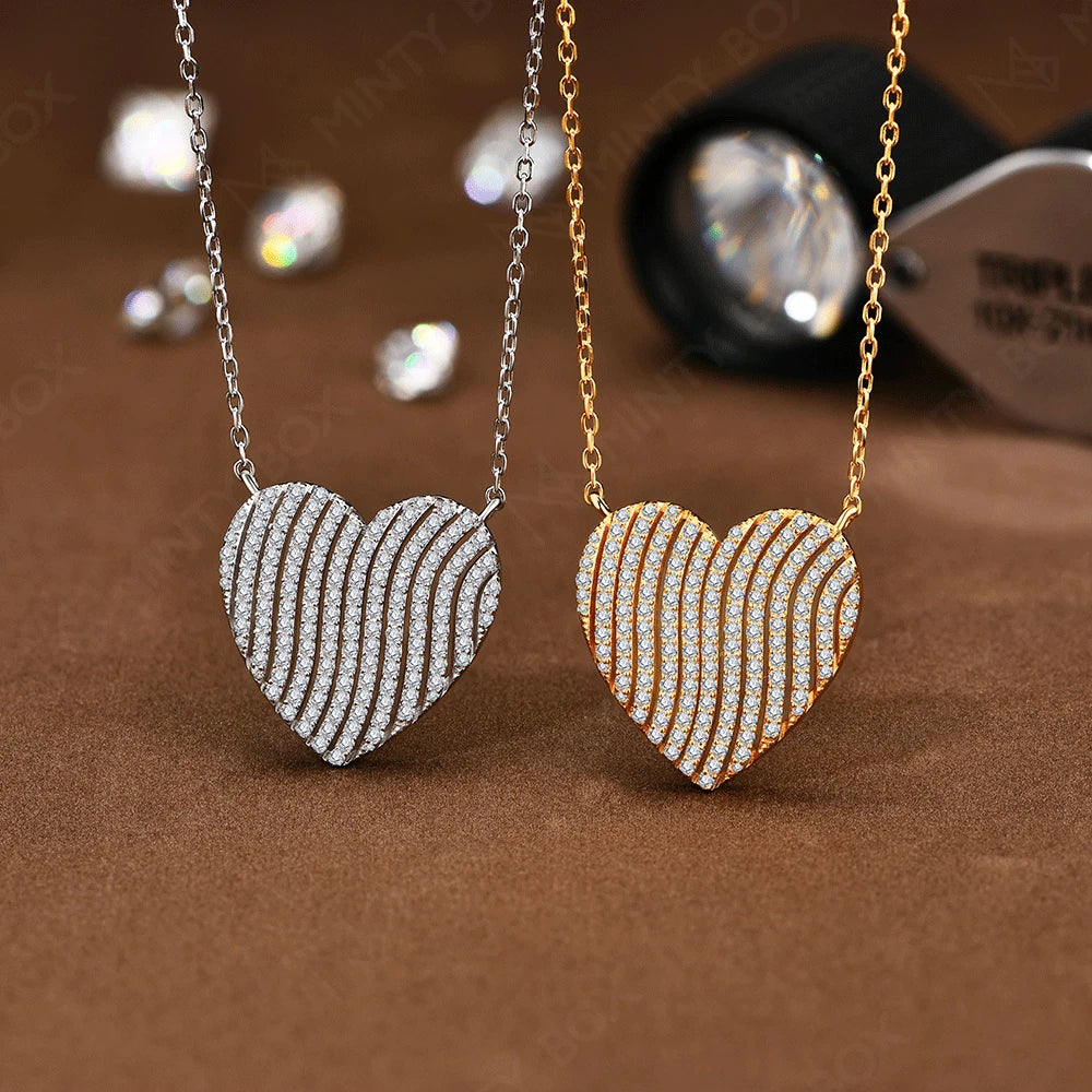 MINTYBOX 18K White Gold Plated Heart Shaped Diamond Pendant S925 Silver Moissanite Adjustable Necklace Jewelry Gift for Her