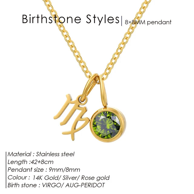 SUNIBI Stainless Steel Birthstone Zodiac Double Pendant Necklace for Woman12 Constellation Birthday Gift DIY Jewelry Wholesale
