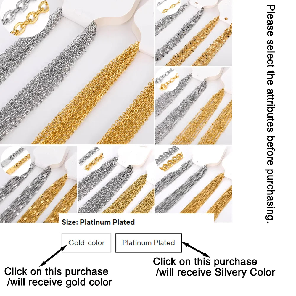10pcs/Lot 45cm Stainless Steel Golden/Silvery Color 304 Chains Necklace Women Jewelry Making Accessories DIY Handmade Supplies