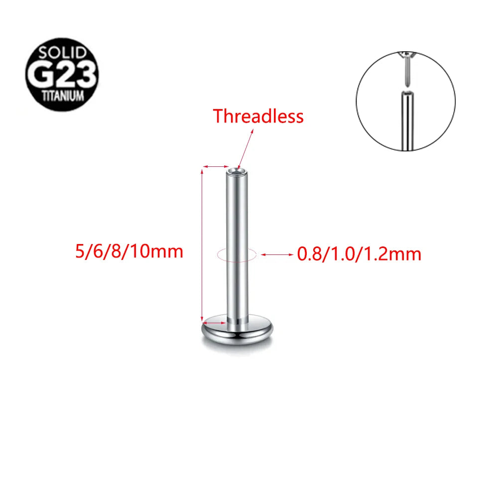 Threadless Labret Rod Piercing G23 Titanium Push In Stud Cartilage Flatback Nose Stud Piercing Body Jewelry