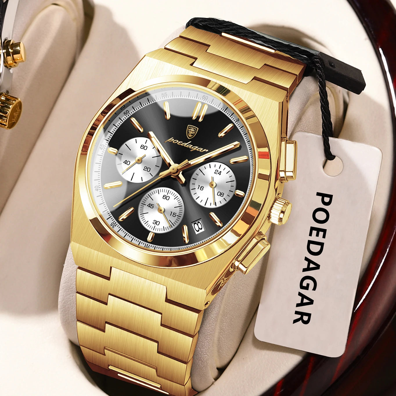 POEDAGAR Reloj de Lujo para Hombre Cronógrafo Fecha Acero Inoxidable Deporte Reloj de Pulsera para Hombre Impermeable Luminoso Moda Relojes de Cuarzo para Hombre