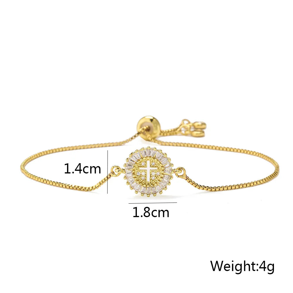 NEWBUY 2026 Mode Goldfarben Box Chain Jungfrau Maria Charm Armbänder für Frauen Glänzende CZ Zirkon Schmuck