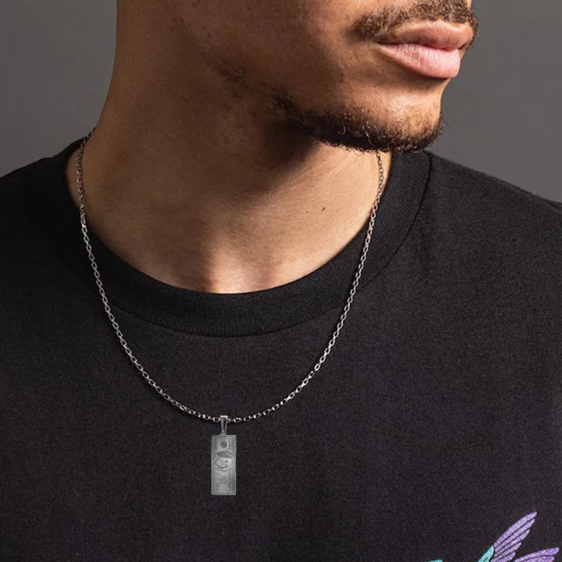 Colgante impermeable con dije de barra chapado en oro de 18 quilates, acero inoxidable, diseño de dólar estadounidense, personalizado