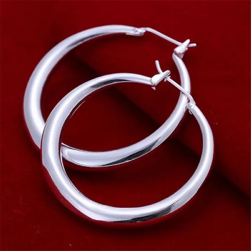 925 Sterling Silber 33mm Große Runde Creolen Ohrringe für Damen Ausgefallene Ohrringe 2025 Trend Weihnachtsschmuck