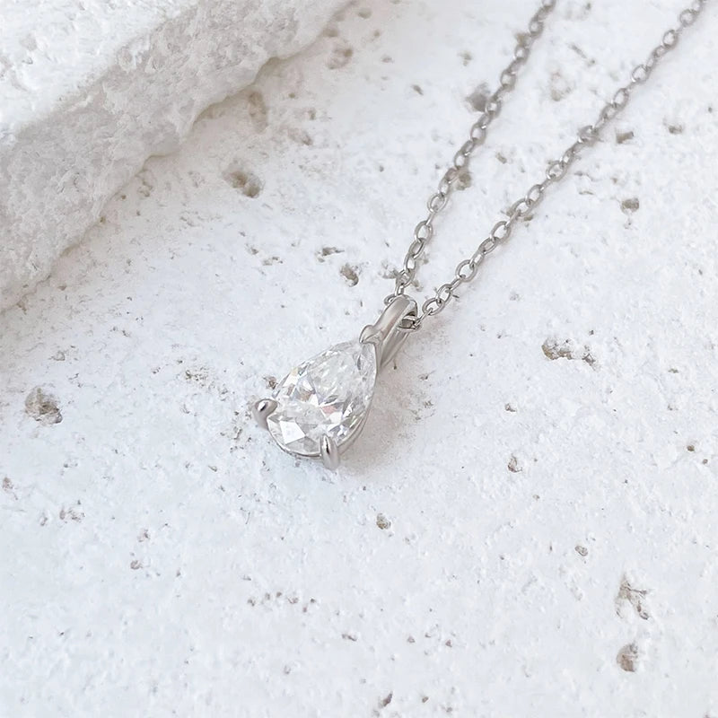 NeeTim Colgante de moissanita con forma de gota de agua de 1 ct y 2 ct, collar de plata S925, diamante de laboratorio con corte de pera, cadena para mujer con certificado