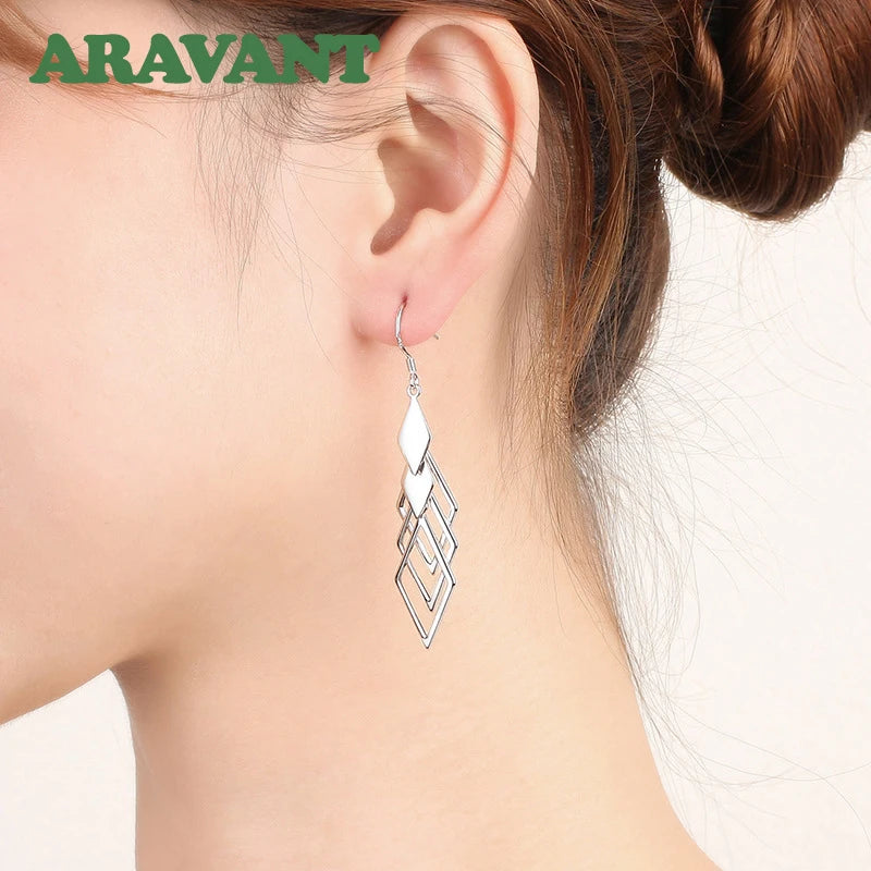 Aravant Pendientes Largos Colgantes Geométricos Huecos de Plata 925 para Mujer Joyería de Moda