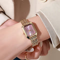 2025 Marca de moda de acero inoxidable correa de reloj para mujer, reloj de pulsera de cuarzo de lujo, reloj de cuarzo cuadrado simple para estudiantes