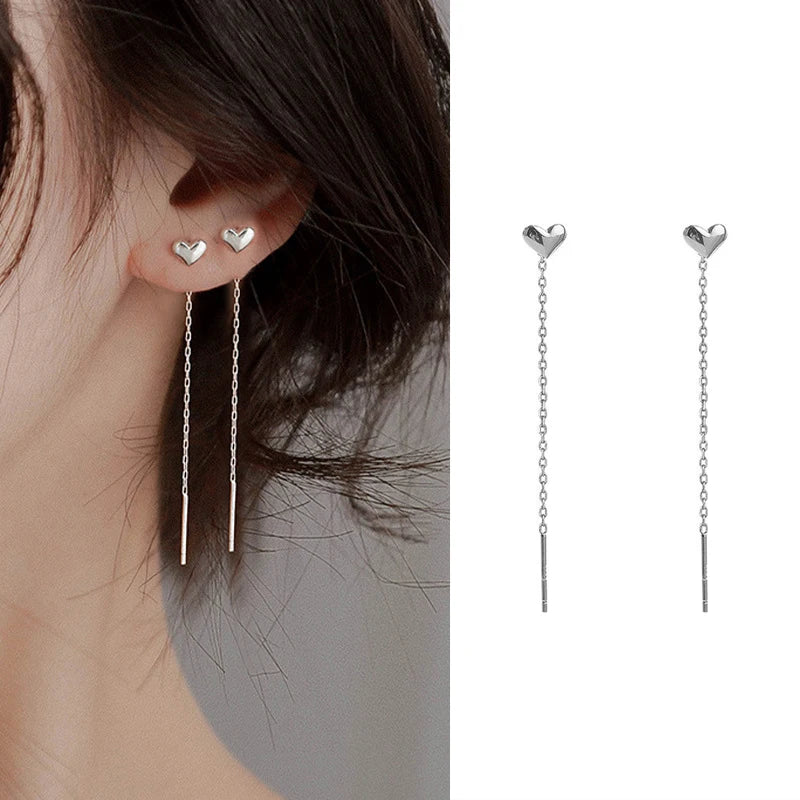 JWER S925 Silver Needle Star Line Earring for Women Tassel Drop Earring Long Chain Beads Piercing Earring Asymmetry Ear Jewelry