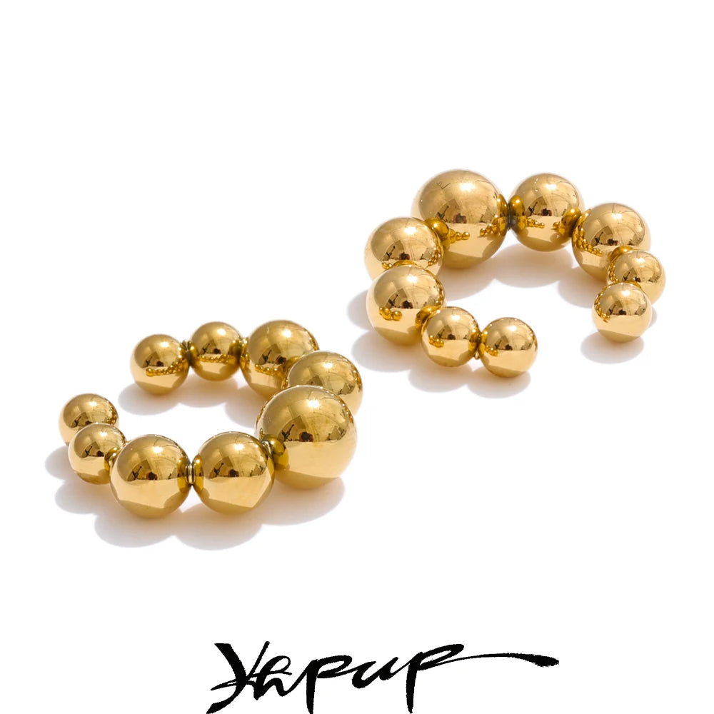 Yhpup 316L Stainless Steel Round Beads Ear Bone Earrings 16K PVD Plated Fashion Personalized Ear Clip Accessories 2025