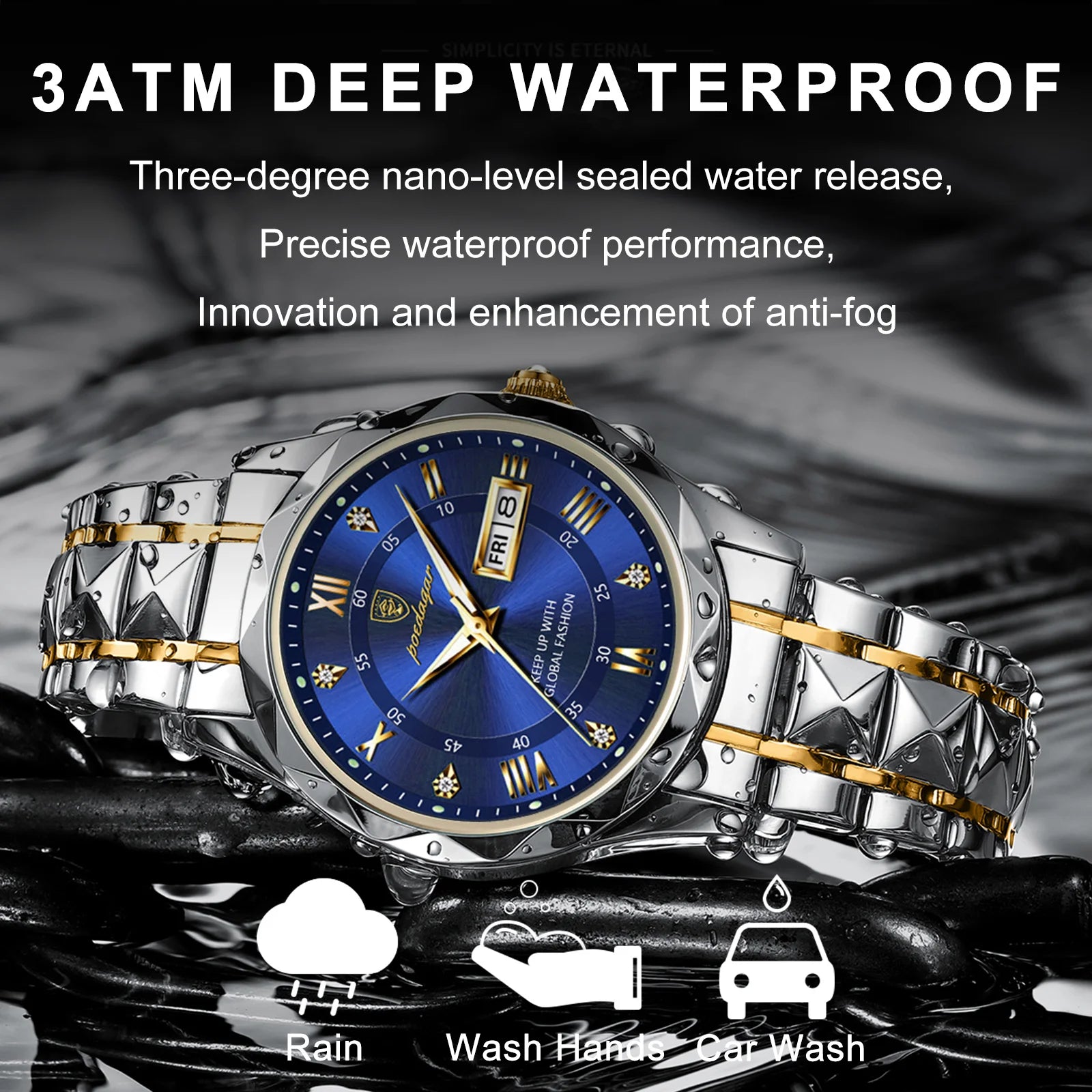POEDAGAR Relojes de Lujo para Hombre, Impermeables de Acero Inoxidable, Luminosos, Reloj de Pulsera para Hombre, Fecha, Semana, Deportivo, Reloj de Cuarzo para Hombre, Reloj