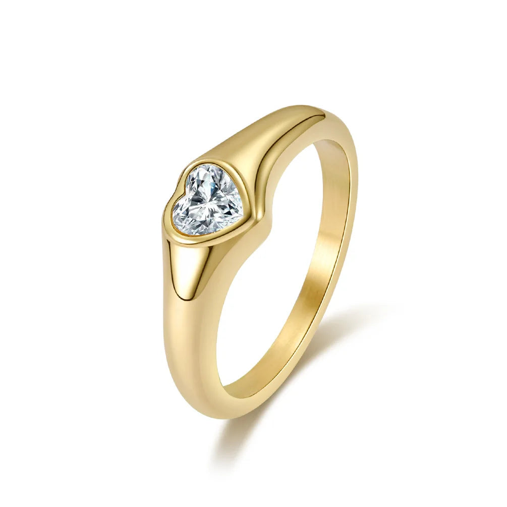 Edelstahl Herz Zirkonia Solitär Ring Ehering für Frauen Mädchen Größe 5-10