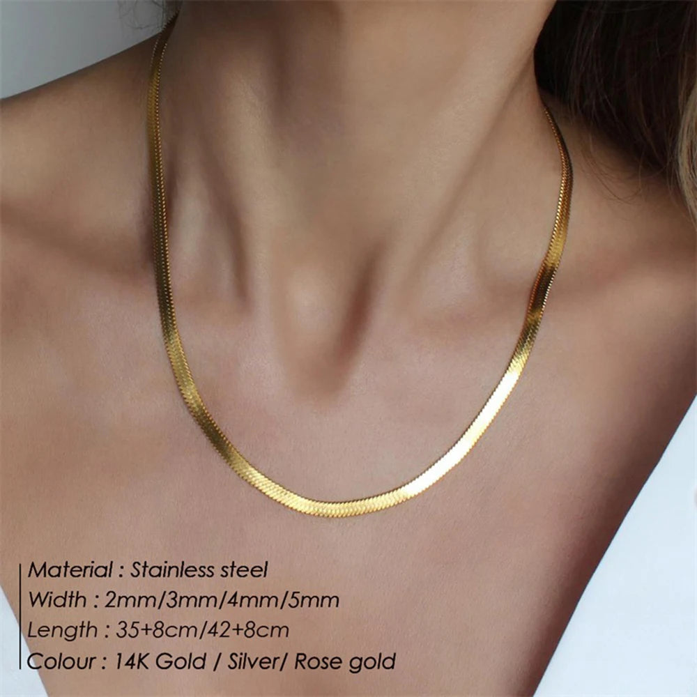 SUNIBI Collar de cadena de serpiente de acero inoxidable para mujer, regalos, gargantilla, espiga, collares de color dorado, joyería femenina al por mayor