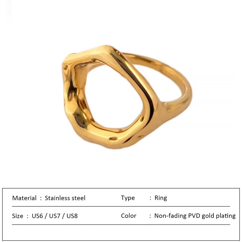 Anillo de acero inoxidable con motivo circular vintage para mujer, textura fundida, detalle de textura, temperamento, joyería al por mayor, Dropshipping