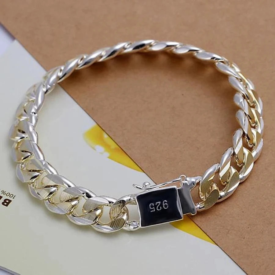 Armband aus 925er Sterlingsilber, massive 8/10 mm Kette, Herren Damen, edler Hochzeitsschmuck, Mode-Anhänger, Party, Geburtstagsgeschenk