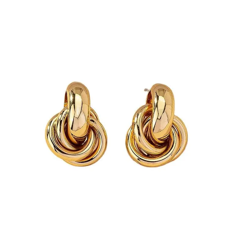 Obega Gold Silber Farbe Knoten Creolen Ohrringe für Damen Glänzende Beschichtung Trendige Ohrstecker Süßer Alltagsschmuck