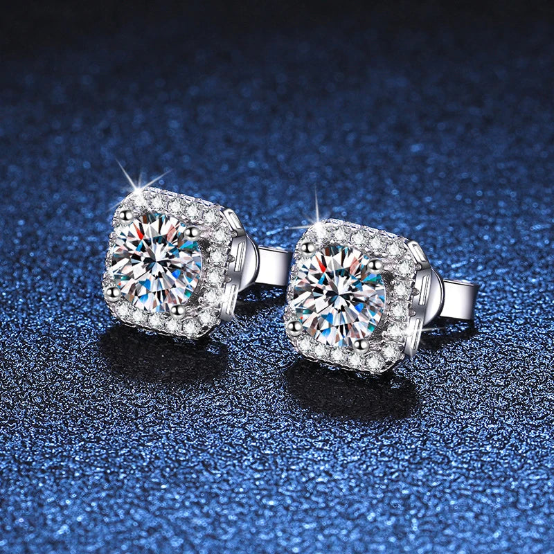 Neetim Real 0.5-1 Carat D Color Moissanite Stud Earrings For Women 100% 925 Sterling Silver Sparkling Earring Wedding Jewelry