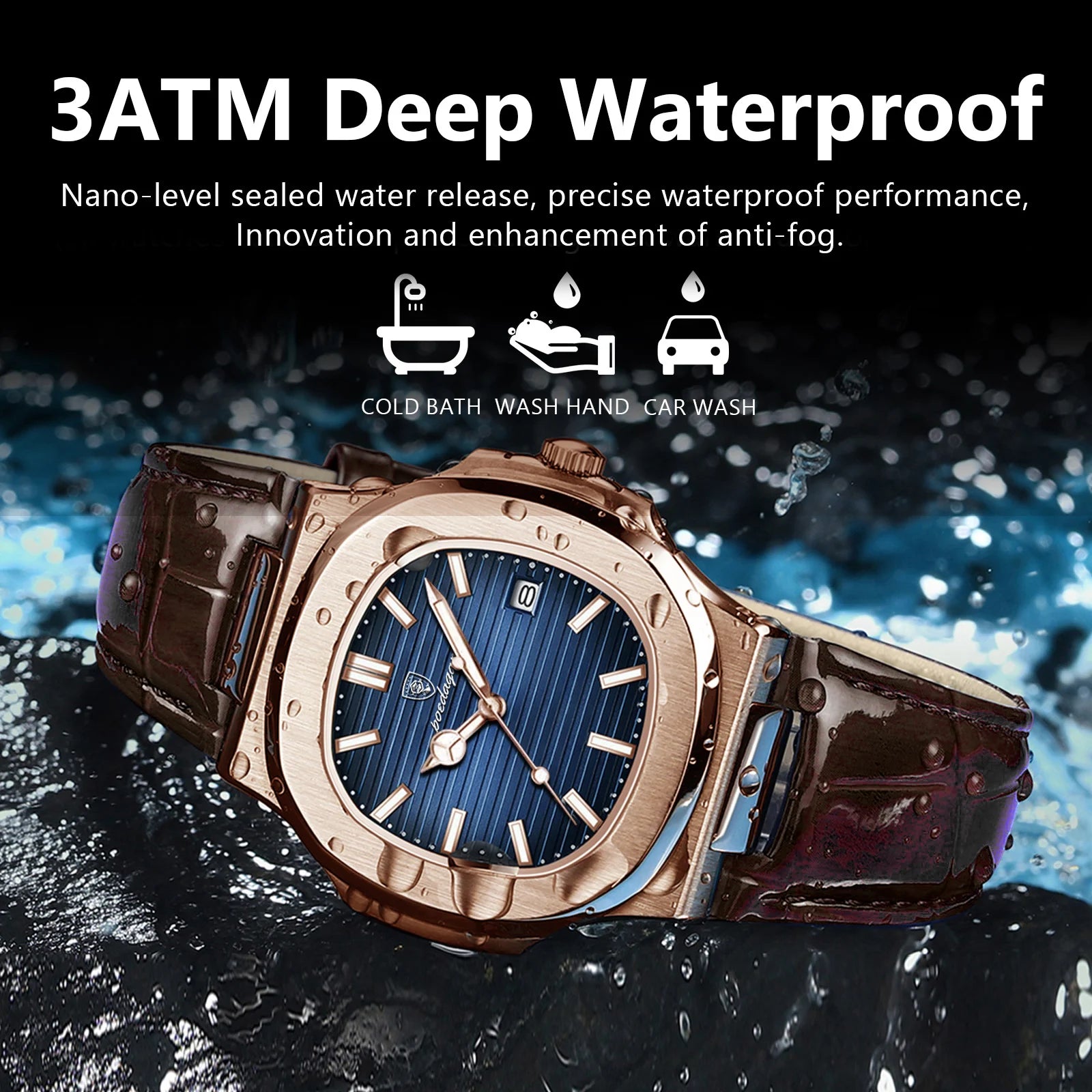 POEDAGAR Reloj de Cuarzo de Cuero para Hombre, a la Moda, Cuadrado, Impermeable, Luminoso, con Fecha, de Negocios, Casual, Reloj de Pulsera para Hombre