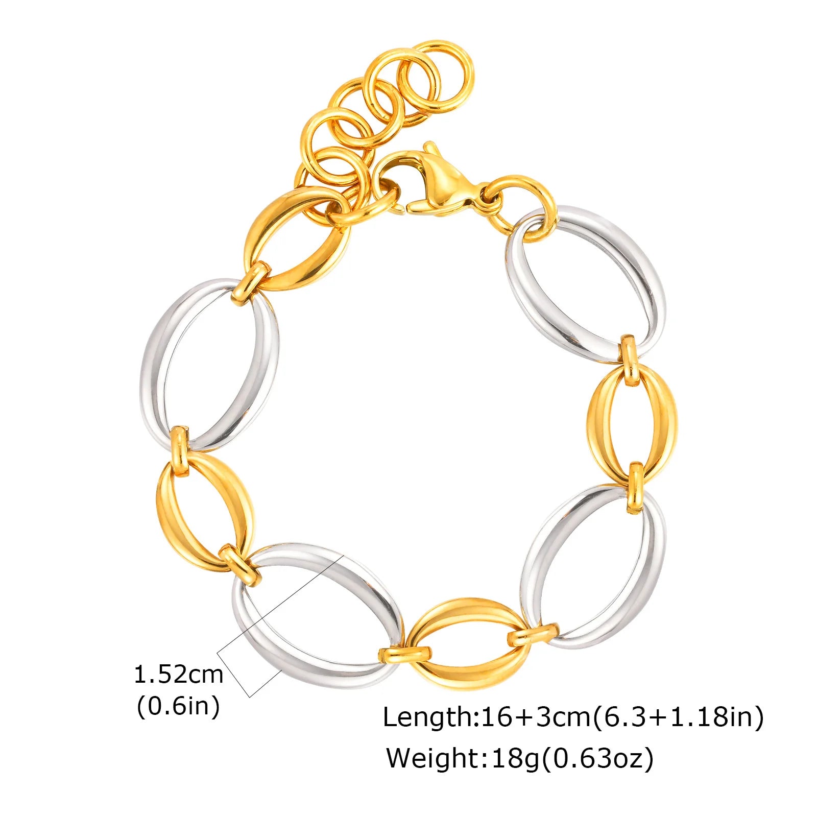 Zweifarbige Kettenarmband für Damen, klobiges Glied aus Metallmix, wasserdichter Schmuck aus Edelstahl, stylisches verstellbares Armband